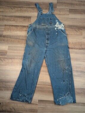 VTG Distressed Osh Kosh B'Gosh Bib Overalls Sanforized USA Vestbak UNION MADE